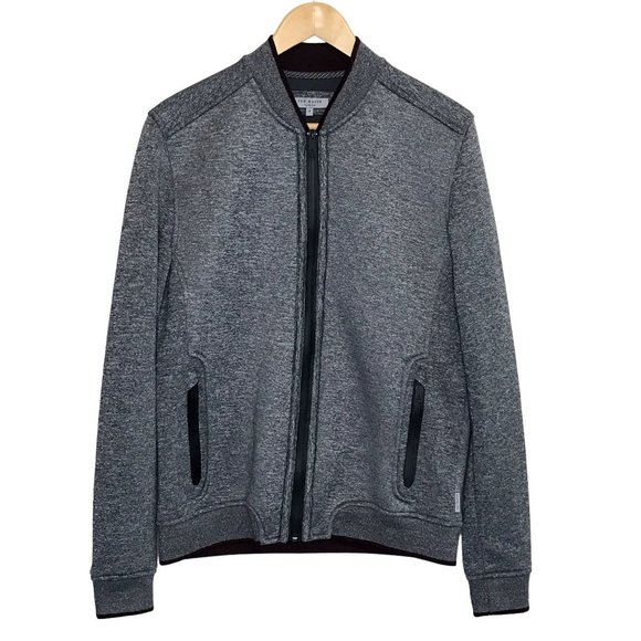 Ted Baker Other - SOLD Ted Baker Gray Front Zip Jacket With Burgundy Trim Size 4 EUC